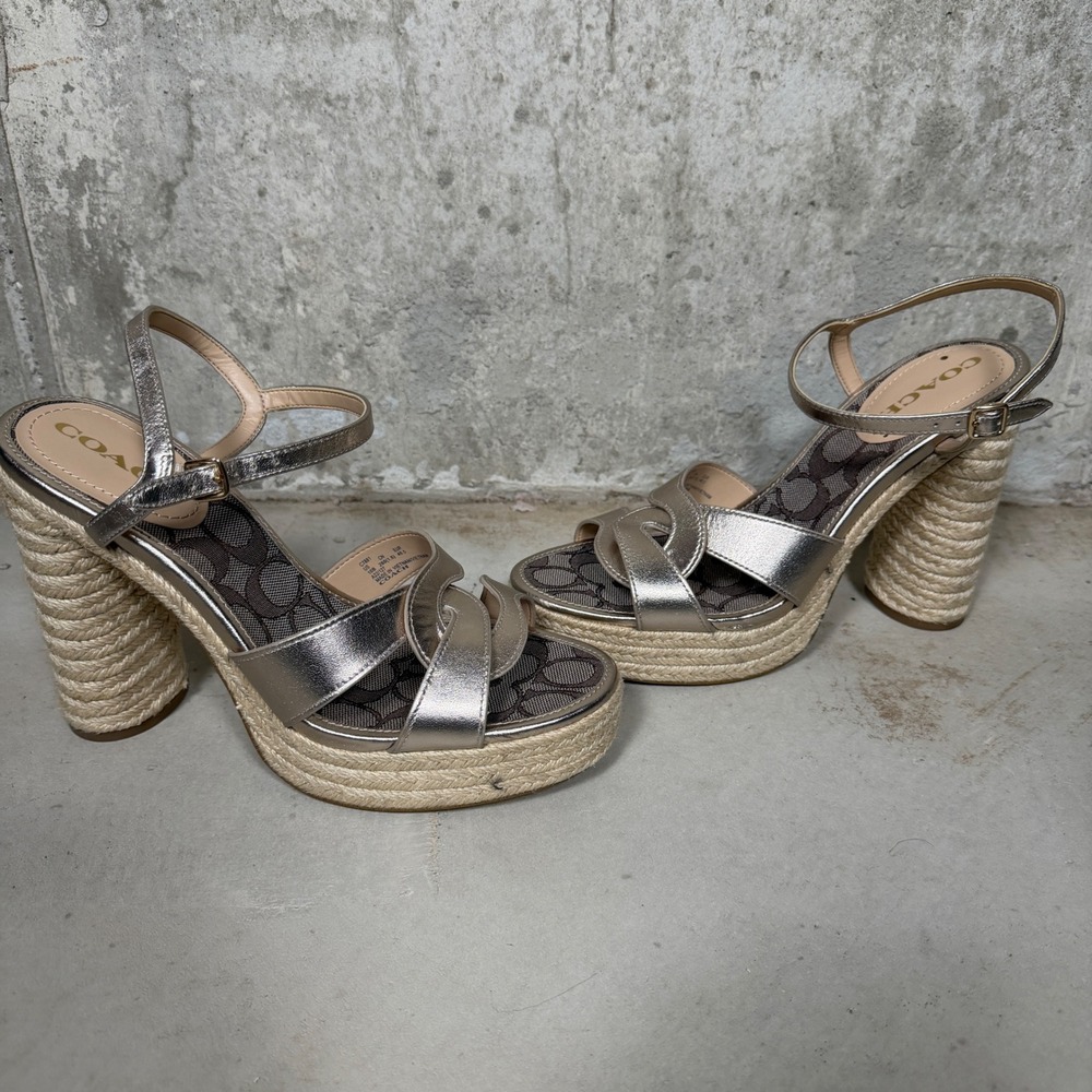 Coach Talina Champagne metallic Platform Sandals Signature Canvas Womens 10